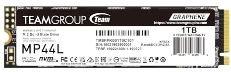 TEAMGROUP MP44L 1TB SLC Cache NVMe 1.4 PCIe Gen 4x4 M.2 2280 Laptop&Desktop SSD (R/W Speed up to 5,000/4,500MB/s) TM8FPK001T0C101