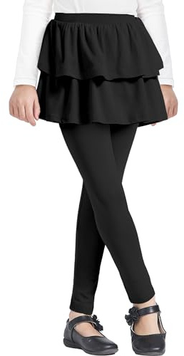 iLover Girl Leggings with Ruffle Skirt Pants Little Kids Skinny Stretch Ankle Length Pantskirt 4-5 Black