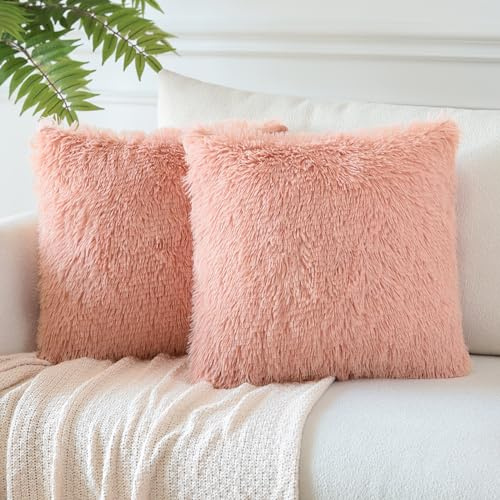 JOTOM Set di 2 federe per cuscini decorativi in pelliccia artificiale, per divano, 45 x 45 cm, in pelle di polvere