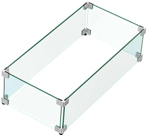 MESIDA 79 x 30 x 15 cm vindskydd i eldstad, härdat glas för eldstad, tjockt och robust, med hörnfäste i aluminium och gummifötter
