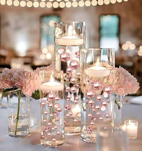 200 Floating Light Pink Pearls with Pink Sparkling Gems- Large Sizes- Fills 4 Gallons of The Floating Transparent Water Gels for Your Vases- With Pre-Measured Prep Bags for Best Results!
