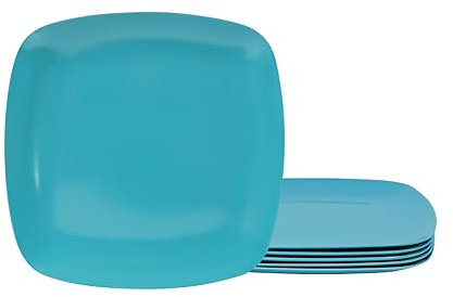 TP 10.5 Melamine Square Dinner Plates, 6-piece Plate Sets, Teal