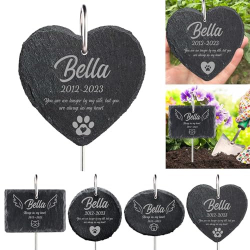 NIBESSER Plaque funeraire Personnalisable pour Animaux avec Piquet Crochet, nom personnalisé, Message, Motif, Date, plaques gravées Pierres tombales, Chien et Chat