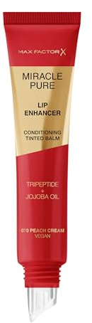 Max Factor Miracle Pure Lip Enhancer, 070 Peach Cream, Conditioning Tinted Lip Balm, Glossy Colour Tint, With Jojoba Oil & Tripeptide, Vegan
