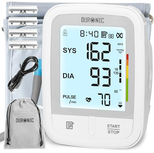 Duronic BPM95 Blutdruckmessgerät, Blutdruck messen für Bluthochdruck, Messgerät mit großem Display, Oberarm Blutdruckmessgerät mit Manschette
