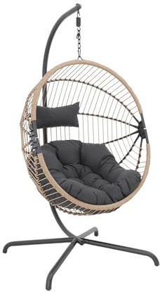 sweeek - Oeuf Suspendu Acier Polyester Cassis Beige et Noir. 96 x 95 x 200 cm