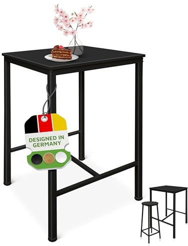 BeFair Bartisch Set Schwarz - Stehtisch mit 2 Barhockern - Hochtisch mit Barstühlen - Tisch 60x60x100 cm, Hocker 70 cm Höhe für Küche