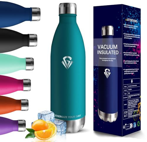 Gourde Isotherme - 1L - Bouteille Isotherme sans BPA, Gourde Sport Étanche, Réutilisable, Gourde Inox, Processus de revêtement en Poudre, Gourdes, Gourdes Metal pour Running, Yoga, Randonnée