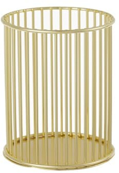 OHEETU Gold Round Metal Pen Holders Hollowed-Out Wire Pencil Pot Multifunctional Makeup Brushes Storage Basket Stationery Organizer for Desk Home Office School