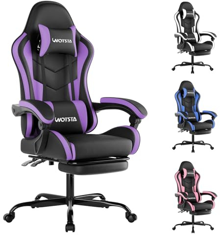 Gaming Chair with Footrest, Ergonomic Gaming Chair, Computer Chair with Lumbar Support, Head Rest, Height Adjustable PC Chairs with 360°-Swivel Seat for Office or Gaming, black Purple