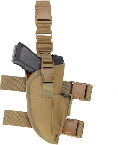 Drop Leg Holster Right Hand - Tactical Thigh Gun Holster w/Magazine Pouch | Adjustable, Universal Pistol/Handgun Fit | 600D Nylon, Memory Foam, Quick Release (Khaki)