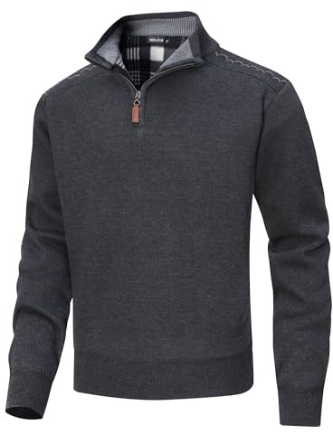 MeiLayM Maglioni Uomo Invernali con Collo Alto Pullover in Pile Zip 1/4 Maglione Slim Leggero Maglia Caldo Lunga Manica Felpa Basic Casual Sweater Grigio,M