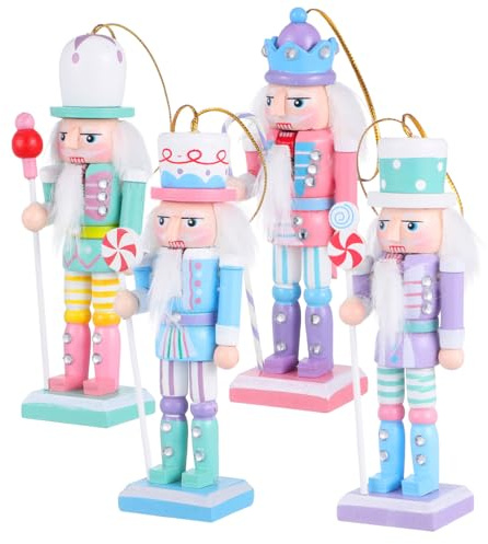 TEHAUX 4pcs Wooden Christmas Nutcracker Ornaments, Hanging Nutcracker Figures, Cute Hanging Decorations for Xmas Tree Holiday Supplies, 4. 72 Inch