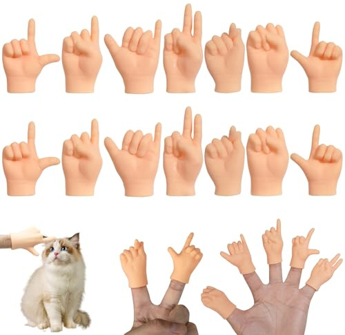 MOSTFUN 14 stycken minihänder, små händer, roliga gummifingerdockor, miniatyr vänster och höger tiny händer för katter, husdjur, lekfest, halloweentricks (7 stilar)