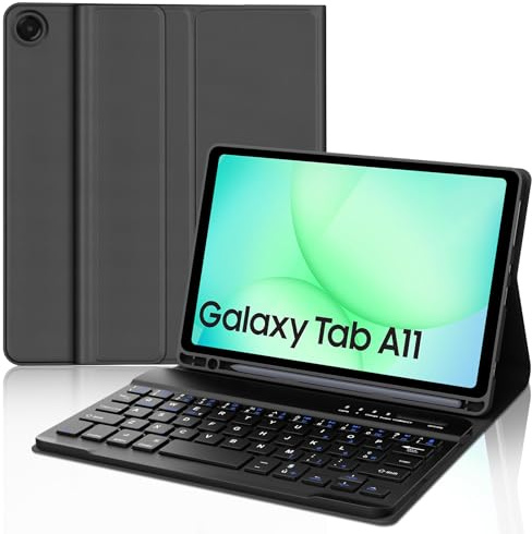 WAVATA Tastiera per Samsung Galaxy Tab A11 8.7 2025, Custodia Tastiera per Galaxy Tab A11 Magnetica Staccabile Bluetooth QWERTY Layout, Nero