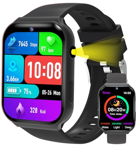 pmstuy Smartwatch Bambini – 18 Giochi Educativi (Matematica e Logica) con Fotocamera e Monitor del Sonno | Schermo Touch 1,83, Contapassi, Sveglia | Activity Tracker Regalo per Ragazze e Ragazzi