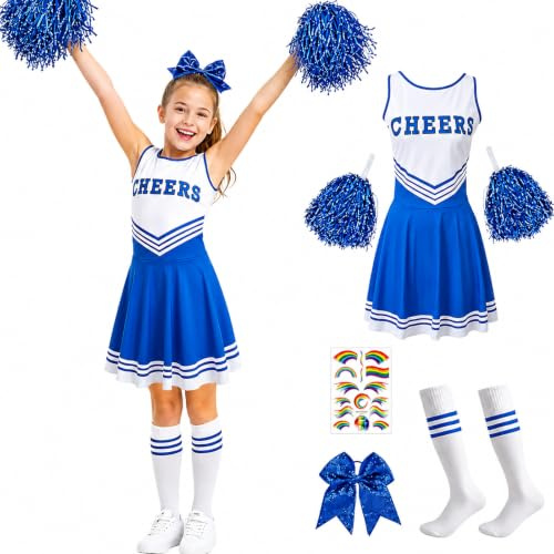 yolzhxe Cheerleader kostym, cheerleader kostym flicka mjuk, mjuk cheerleading outfit med poms, strumpor och hårsnodd lämplig för rollspel, basketspel och halloween