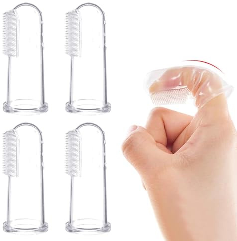 5-Piece Kids Finger Toothbrush - Transparent 5-Pack Set | Silicone Toothbrush for Bàbies & Toddleŕs | Oräl Cleaning Training & Massage for Teething Gums, Food-Grade Silicone