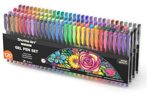 Shuttle Art Gelstifte, 120 Farben Gel Malstifte für Erwachsene Packung, Gelschreiber Set mit Glitzer Metallic Neon Pastell Swirl Farben, Gelstifte für Kinder und Erwachsene Malbücher Kritzeln Zeichnen