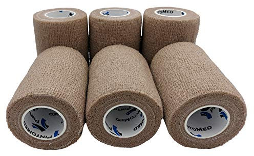 PintoMed - BENDAGGIO COESIVO - BEIGE - garza elastica, 6 rotoli x 7.5 cm x 4.5 m autoadesiva flessibile bende, qualità professionale, primo soccorso - Wrap Cohesive Bandage - Confezione da 6