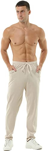 Hoerev Pantalon de course Homme Casual Jogging Harem Cotton Pants,Beige,XXL