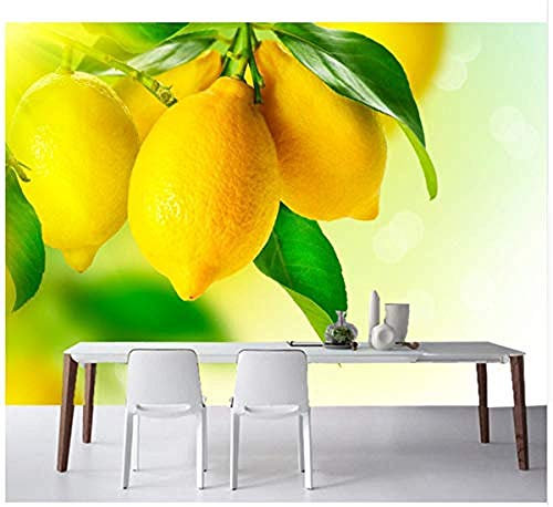 Papel de pared Zitronen Nahaufnahme Laub Essen Foto Tapete Wohnzimmer Sofa TV Wand Schlafzimmer Küche Restaurant Ba Wanddekoration fototapete 3d Tapete effekt Vlies wandbild Schlafzimmer-300cm×210cm