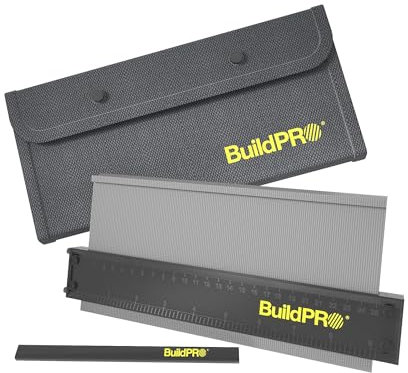 BuildPRO Konturenlehre 10 Zoll mit Metallschloss - Präzises Profil-Duplikatorwerkzeug für Bodenbelag, Holzbearbeitung, Fliesen & Teppich - Inklusive Tragetasche & Bleistift - Ideales Geschenk für