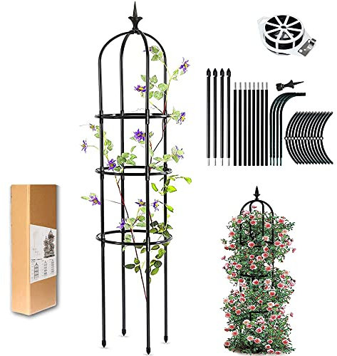 LIBRNTY Rankhilfe Obelisk,Rankobelisk,Kletterhilfe Pflanzenstützen Rankkäfige,Rustproof Plastic Coated Metal Plant Support,Top Kronen-Kunstdesign,Passend fürReben,Blume, Rosen,Turm Obelisk Spalier