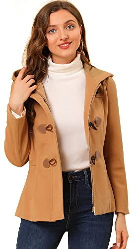 Allegra K Chaquetón con capucha y bolsillos profundos con cremallera delantera corta tipo trenca para mujer marrón S