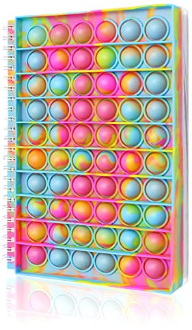 Wieat Pop It Notizbuch, A5 Notizbuch mit Bubble Pop Fidget Cover Regenbogen Sensory Book Notizblock für Autismus, Papier Notizbuch und Stressabbau Popit Fidget Ball für Menschen, College, Büro