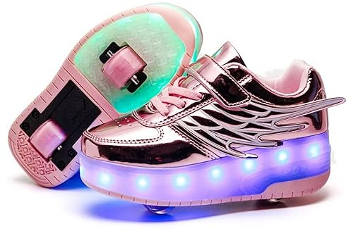 LED skateboard 7 färger blinkande sportsko med rulle multisport utomhus friidrott gymnastik löpning sneaker automatisk infällbar sneakers mode, Cd03rose, 31 EU
