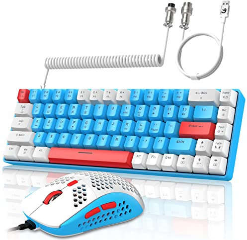 YINDIAO T8 60% RGB Gaming Keyboard and Mouse Combos+Coiled USB C Cable,Wired Mechanical Keyboard,68 Keys TKL Compact Mini Layout,Honeycomb RGB Gaming Mouse,Up to 6400DPI,for PC MAC PS5 Xbox,Blue