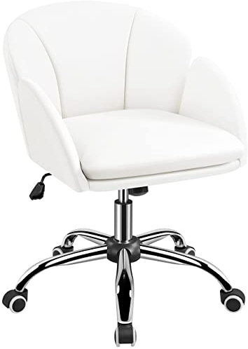 Yaheetech Homeoffice Stuhl Schminkstuhl Schreibtischstuhl höhenverstellbar Drehstuhl mit Armlehnen und Rückenlehne bis 136 kg Belastbar Bürostuhl für Schlafzimmer Büro Wohnzimmer, Weiß, Kunstleder