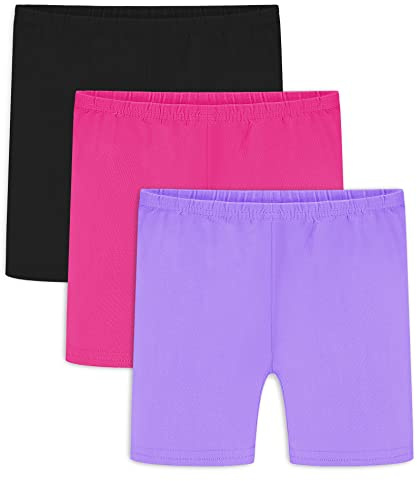 Auranso Girls Bike Shorts Cartwheel Breathable and Safety Biker Under Dress Dance Shorts Black Rose-Red Purple 12-14 Years