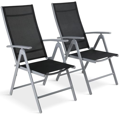 LIFERUN Gartenstuhl Hochlehner Klappbar, 2er Set, Aluminium, mit 7-Fach Verstellbar Rückenlehne, Bis 120 kg, Leicht Alu Gartenstühle Balkonstuhl Esszimmerstuhl Campingstühle fur Outdoor 2pcs