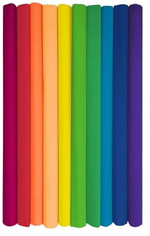 Interdruk - Rouleaux de papier crépon pour enfants, bricolage et décoration - Lot de 10 bobines (50cm x 200cm, 28g/m2) - 10 couleurs arc-en-ciel assorties