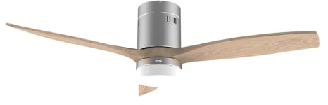 EVVO Takfläkt med LED-ljus och WLAN, tyst, Ø 132 cm, 3 vingar, motor DC 40 W, 6 hastigheter, timer upp till 4 timmar, vinter-sommarfunktion, IP44, modell: V550, grå lack