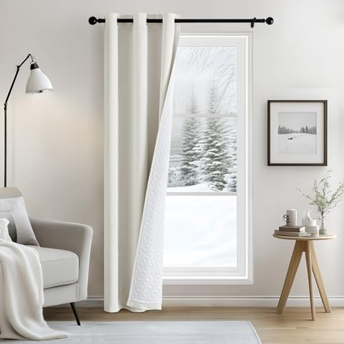 MIULEE Tenda Termica Isolante Freddo e Caldo, Tende Pesanti Doppio Strato con Anelli, Tende Oscuranti Termiche per Interni, 1 Pezzi Bianco Tenda per Porta Finestra Interna 100X200 CM