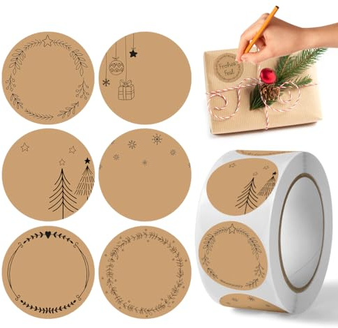 Cadimus 500 st Kraft 4 cm presentklistermärken, syltetiketter, julklistermärken, juletiketter, kan användas som klistermärken till julklappar, presentetiketter