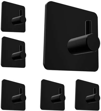 KLETTEREI Handtuchhaken ohne Bohren, 6er Set Schwarz Matt - Selbstklebende Handtuchhalterung aus Edelstahl für Badezimmer, Extra Starke Klebebefestigung mit 10kg Tragkraft, Wasserdicht