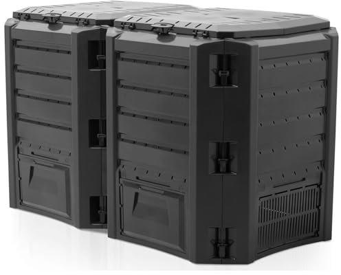 BURI Compostador de 800 L, 135 x 72 x 83 cm, resistente a la intemperie, tapa plegable, compostador de jardín, compostador térmico, compostador rápido