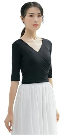 Ballet Danza Wrap Tops Top de manga larga de LICRA y algodón for mujer, camiseta básica con cuello en V y ajustada, blusa corta for baile de Ballet, práctica de bailarina Gimnasia Entrenamiento Etapa