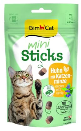 GimCat Mini Sticks Huhn mit Katzenminze -Kleine Häppchen für besonderen Genuss - 1 Beutel (1 x 50 g)