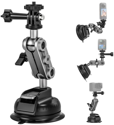 Sugkoppshållare för Insta 360 X6 X5 X4 X3 Hero 13 12 11 10 9 svart | Sugkoppshållare med 360° dubbel rotation kulhuvud, vindruta eller bilfönstermontering tillbehör