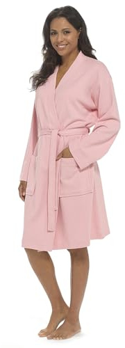 INSIGNIA Ladies' 100% Cotton Waffle Dressing Gown – Lightweight Knee-Length Bathrobe with Belt & Pockets – Ideal for Spa, Travel & Hospital Stay