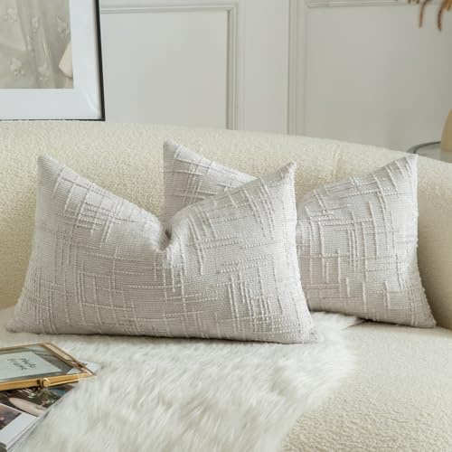 Mandioo Set di 2 Federe per Cuscini in Ciniglia Morbida Design a Nodo di Bambù Decorative Copricuscini Elegante per Divano Letto o Soggiorno 30x50 cm Grigio Perla​