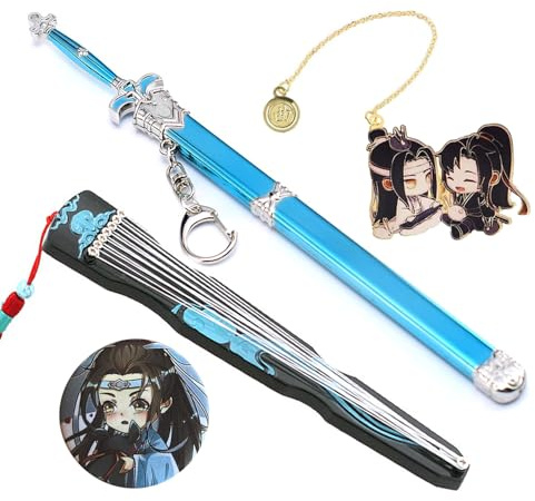 HJYZY Grandmaster of Demonic Cultivation Mini Swords Keychain LAN Wangji Guqin Pendant Key Chain Wei Wuxian Bookmark Cosplay costume accessories Set 4 Pcs