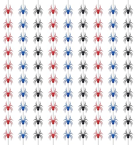 9pcs 160cm Pailleté Bannière Suspendue Araignée, Décorations d'anniversaire Toile d'Araignée Rideaux à Franges Métallisées Toile Fond Accessoires Photobooth Fête (Noir, Rouge, Bleu)