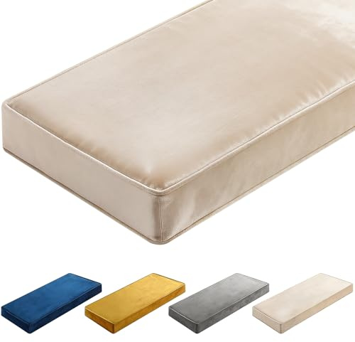 Wenqik Bench Cushions 42x16x4 Inch Window Seat Cushions for Indoor Furniture Velvet Kitchen Dining Bay Seat Tufted Porch Swing Thicken Bench Pad Memory Foam (Beige)