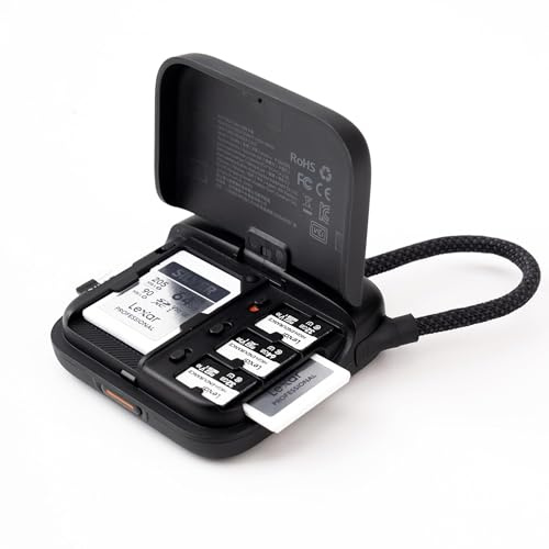 PGYTECH CreateMate Mini SD Card Reader Case for Pocket 4, High-Speed 2-in-1 SD 4.0/Micro SD Card Reader with 6-Slot Storage Portable, Dual-Slot Transfer/USB 3.1/Type-C for Camera/Drone/Phone, Black